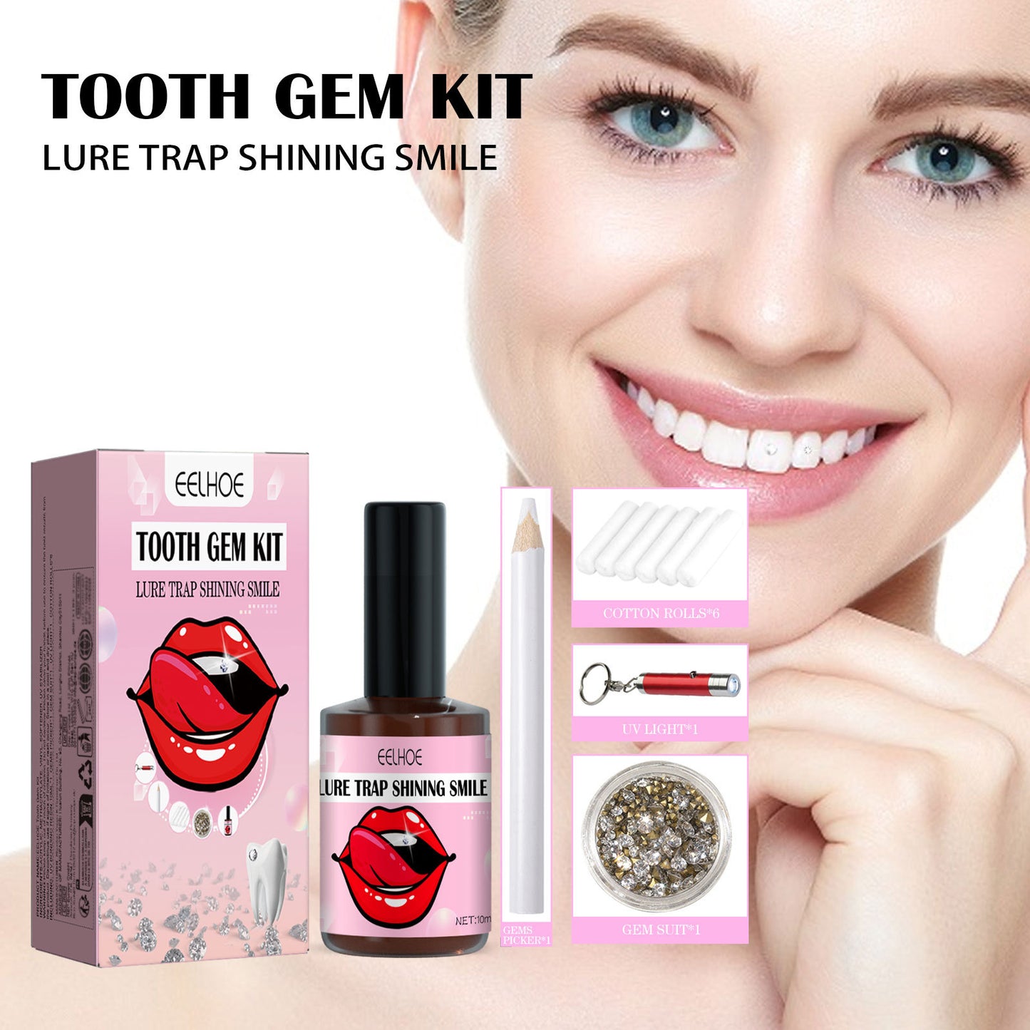 Tooth Gem Kit - Complete Teeth Gems Kit For DIY Tooth Decoration With Glue, Light, And Assorted Gems Perfect For Personalizing Your Smile, Tooth Art, And Cosmetic Teeth Enhancements | Health, Beauty & Hair3 | Buy Center