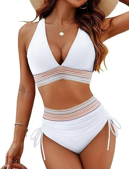 New Fashion Women's High Waist Bikini Split Suit White