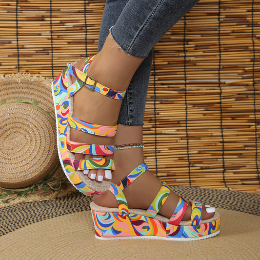 Trending Now at Buy Center: Women's Colorful Peep Toe Buckle Sandals