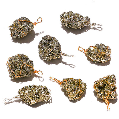 Buy Center Top Rated-Cross-border Natural Crystal Pyrite Rough Stone Winding Pendant Copper Wire