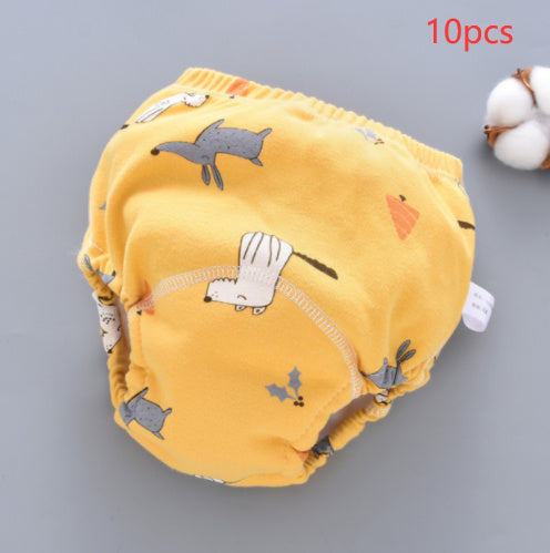 Hot New Items at Buy Center: Baby Training Pants Washable 6-layer Gauze Diaper Cover Yellow small animal 10PCS