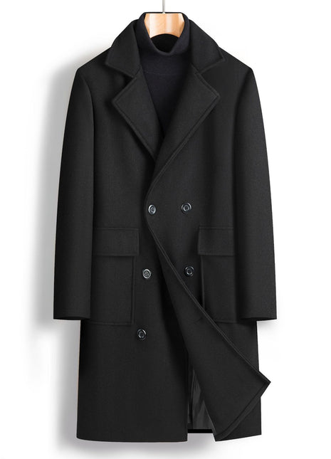 Fall Winter Men Double Breasted Mid-length Coat