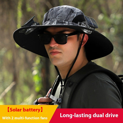 Newly Released at Buy Center: Removable Solar Energy Recharge Fan Embedded Big Brim Hat S4 Adjustable