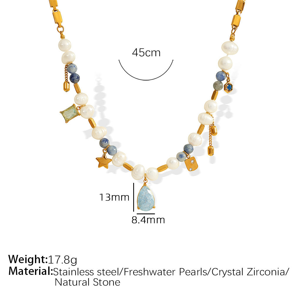 Buy Center Hot Pick-French Style Retro Affordable Luxury High-grade Zircon Natural Stone Artificial Pearl Necklace XL166 Gold Necklace