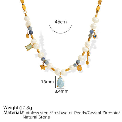 Buy Center Hot Pick-French Style Retro Affordable Luxury High-grade Zircon Natural Stone Artificial Pearl Necklace XL166 Gold Necklace