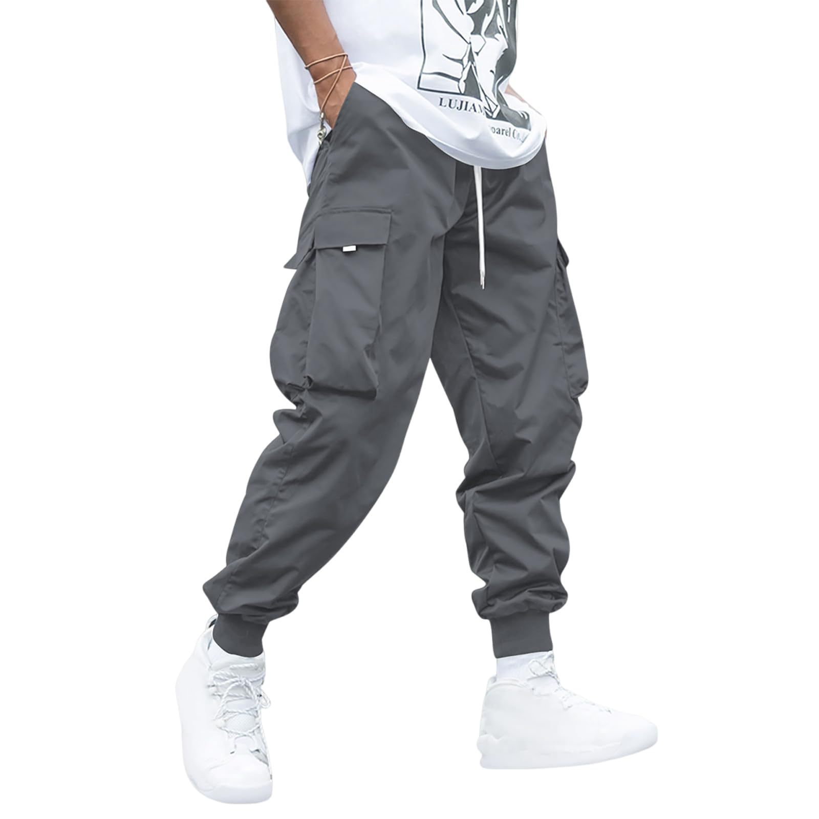 Buy Center Picks-Men's Flip Pocket Drawstring Technology Cargo Pants Sports Elastic Jogging Casual Pants