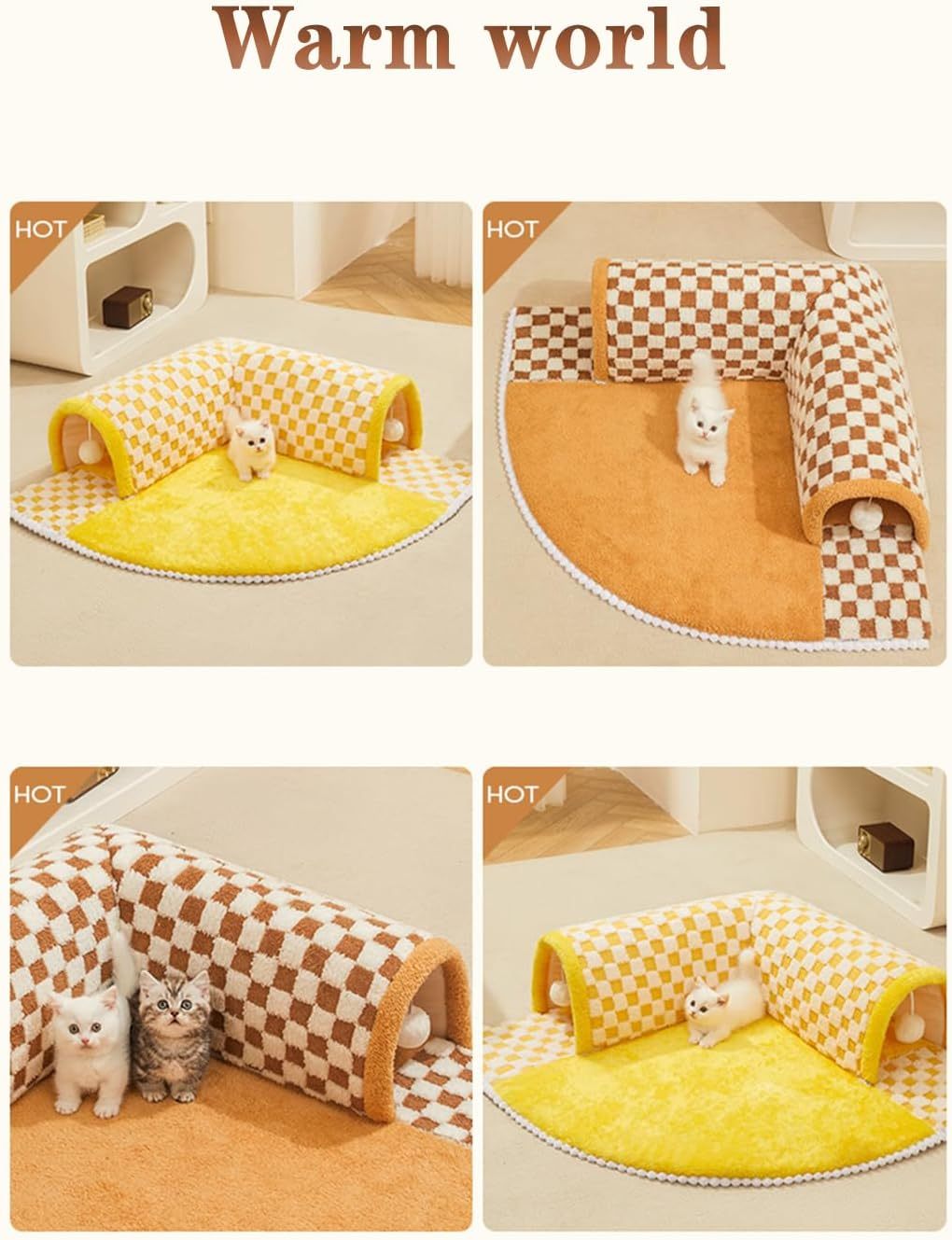 Buy Center Trend-Funny Plush Plaid Cat Tunnel Cat Bed Cat Tunnel Bed With Central Mat Plush Plaid Tunnel Cat Bed Zipper Cat Tunnel For Indoor Cats