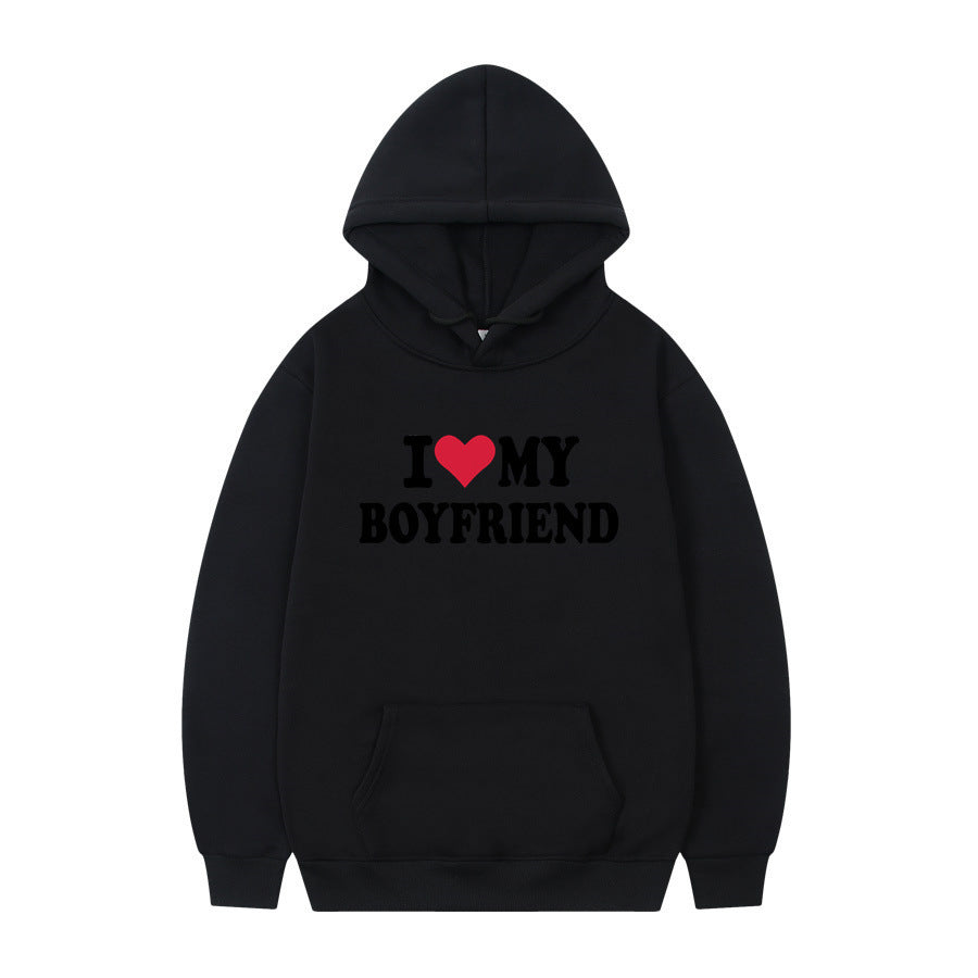 New at Buy Center: I Love My Boyfriend Print Hoodie Sweatshirt Pullover Black 1