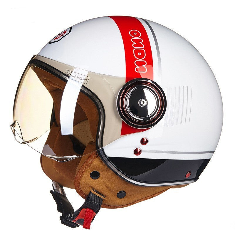 Fresh Arrivals at Buy Center: Battery Car Half Helmet Lightweight Semi-covered Retro Bright White Red