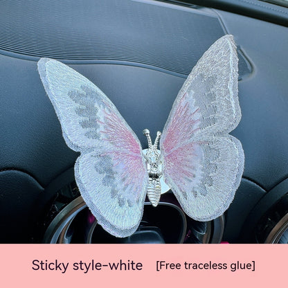 Just Arrived at Buy Center: Moving Embroidery Butterfly Center Console Air Outlet Decoration Healing Series Car Accessories White Paste 1PC