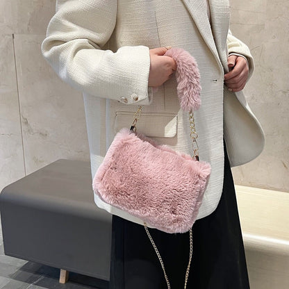 Sac en peluche avec chaîne de perles pour femme de style coréen