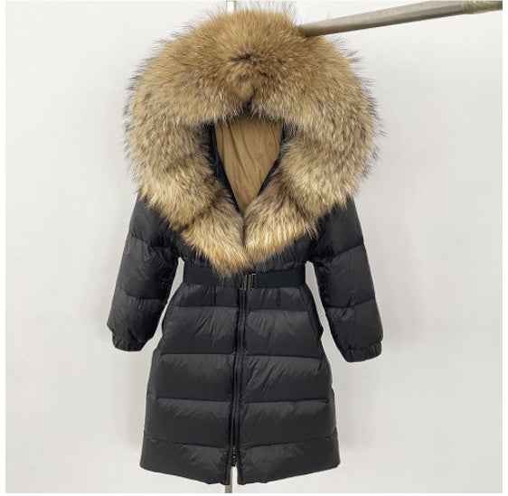 Women's Long Cinched Hoodie Real Fox Fur Collar Coat Buy Center