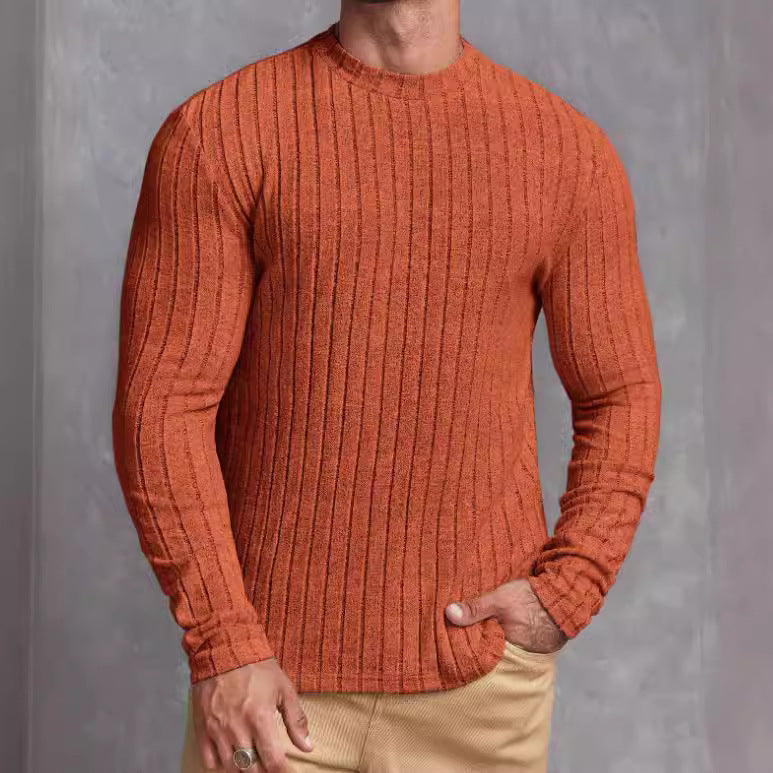 Casual Solid Color Round Neck Pullover Long-sleeved T-shirt