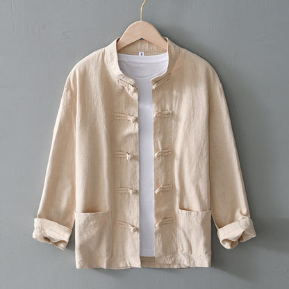 Newly Released at Buy Center: Linen Tang Suit Men's Youth Jacket Tea Suit Chinese Casual Jacket Khaki