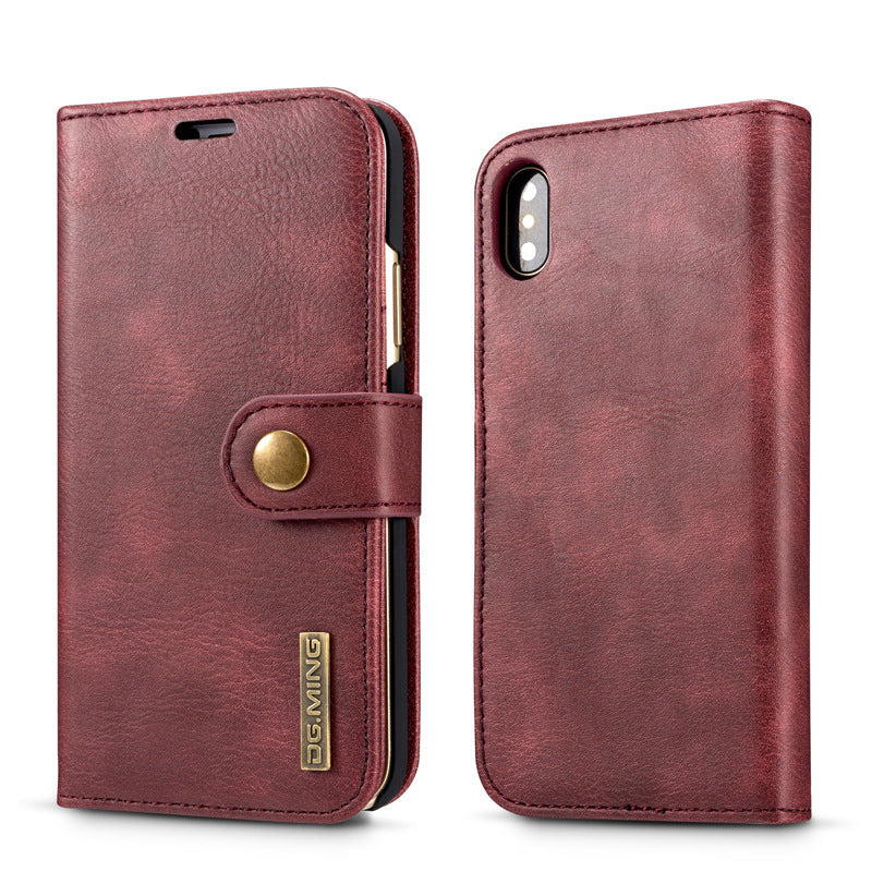 Just Arrived at Buy Center: Cowhide Two-fold Split Adsorption Mobile Phone Leather Case Red