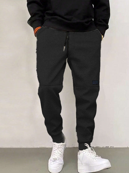 Just Arrived at Buy Center: Thread Drawstring Leisure Thick Trousers Black