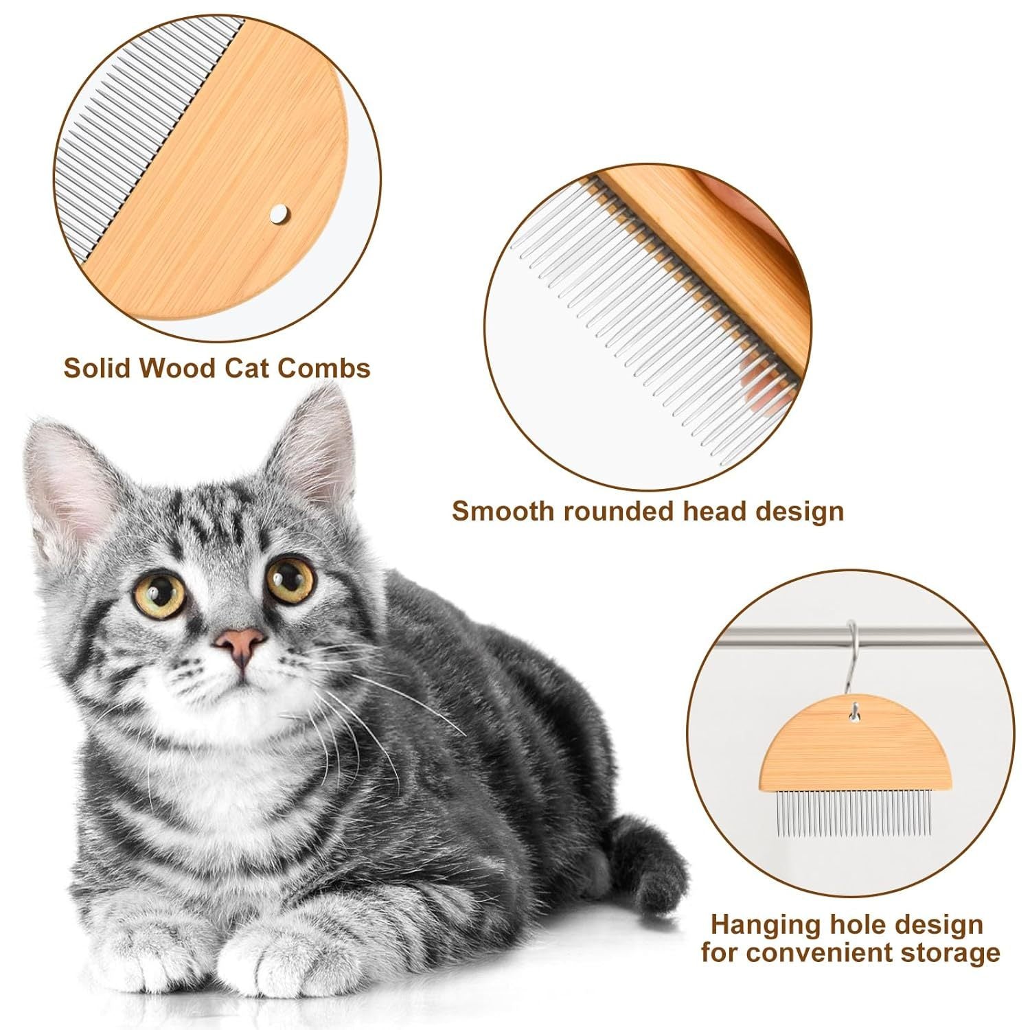 New Flea Comb For Cats Wooden Cat Comb Pet Comb With Rounded-Tip Teeth Tangles And Loose Fur Grooming Comb Tool For Cats Dogs And Rabbits Tangled Hair