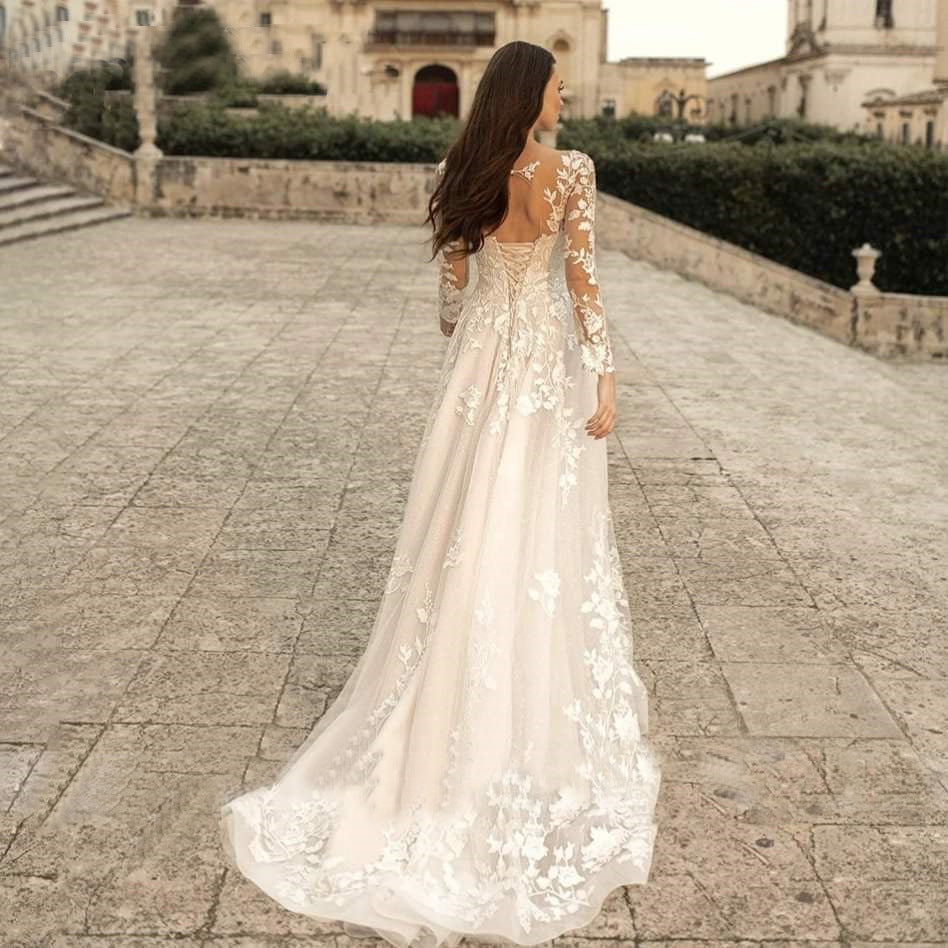 Long Sleeve Wedding Dress Mori Style Bridal Simple Round Neck Buy Center