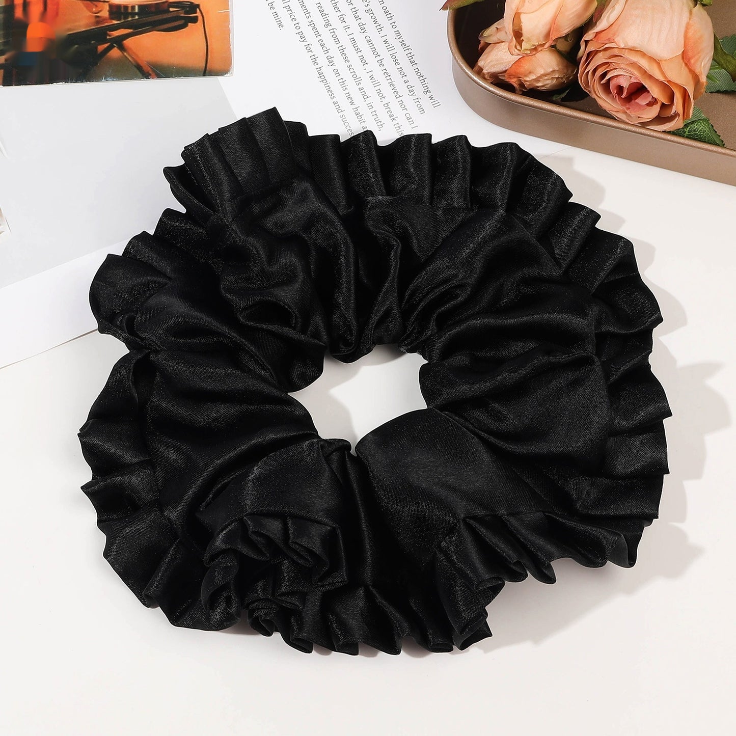 Buy Center Hot Pick-Oversized Satin Lace Large Intestine Hair Ring Simple Black