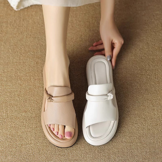 Buy Center Special-Soft Leather Open Toe Casual Slippers Women