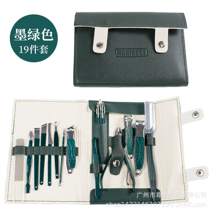 Buy Center Handpicked- Stainless Steel Manicure Implement Nail Clippers Full Set 19 Piece Set Dark Green