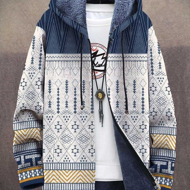 Digital Printing Zipper Hooded Cotton Jacket