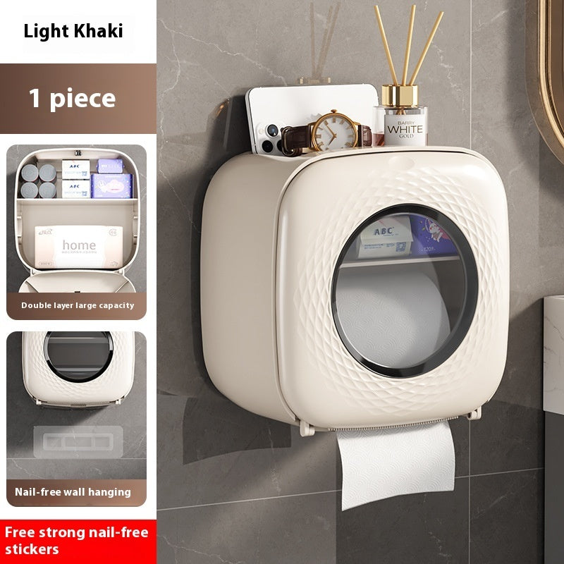 Newly Released at Buy Center: Toilet Tissue Box Toilet Punch-free Wall-mounted Tissue Box Khaki