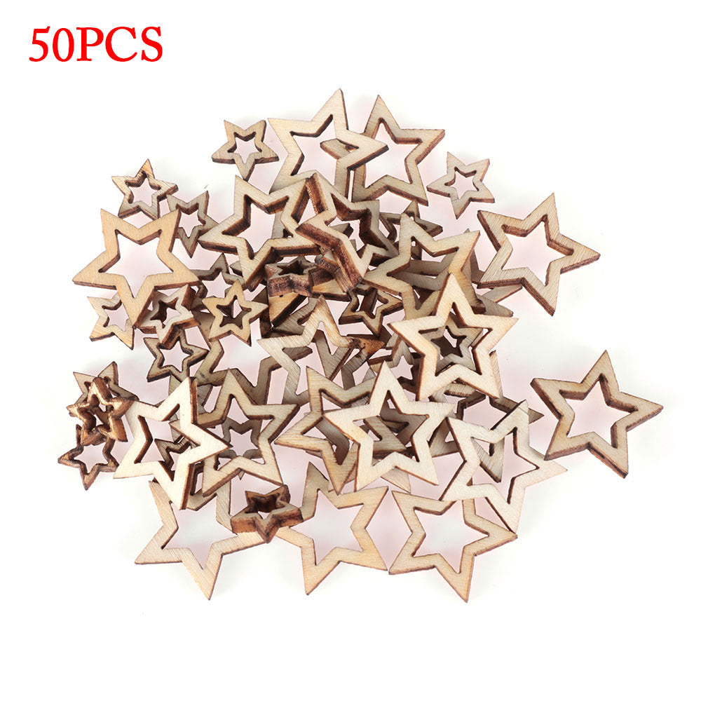 Newly Arrived at Buy Center: Wooden Crafts Five-pointed Star Hollow Handmade Accessories Mix 50PCS