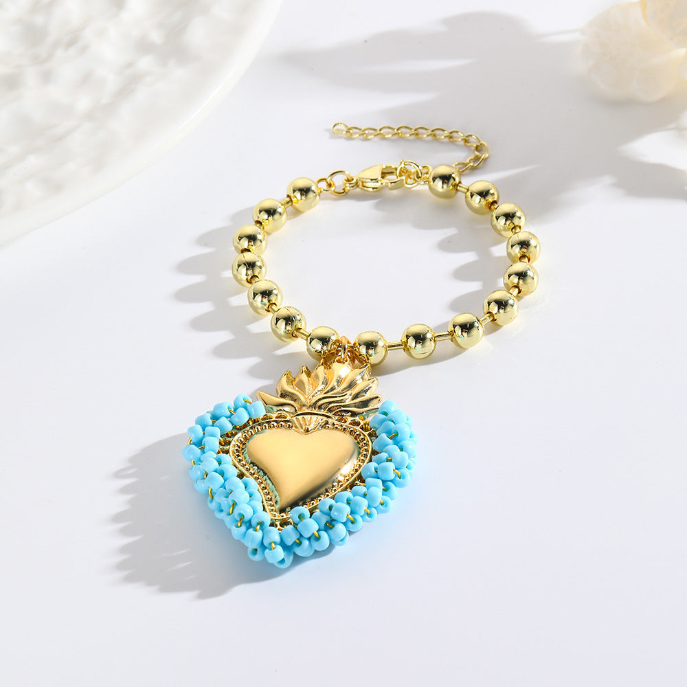 Retro Small Rice-shaped Beads Hand-woven Heart Bracelet Buy Center