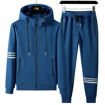 Hot New Items at Buy Center: Men's Casual Sports Pure Cotton Hooded Sweater Trousers Two-piece Set Blue