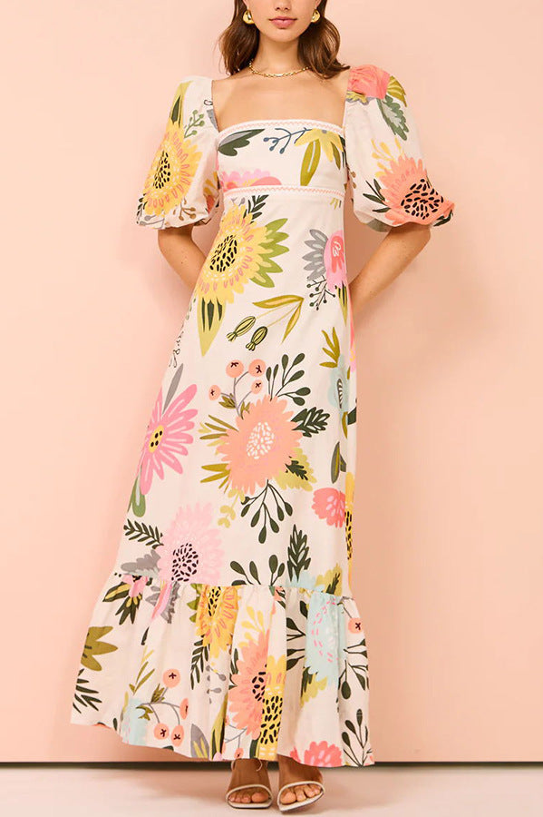 Just Arrived at Buy Center: Casual Off-neck Printed Lantern Sleeve Dress