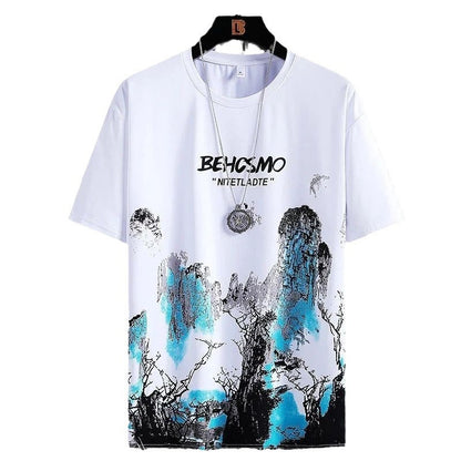 Camiseta deportiva transpirable de manga corta con pintura de tinta y grafiti para hombre