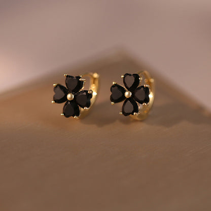 Niche Temperament Black Four-leaf Flower Ear Studs Earrings Female Buy Center