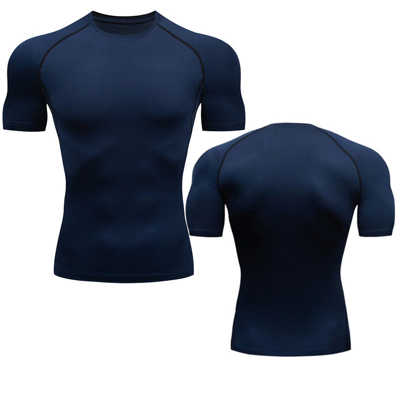 New at Buy Center: Men's Fitness Short Sleeve Sports Running Tight Round Neck T-shirt Navy blue short sleeve