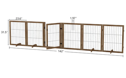 Dog Gate With Door Walk Through 144inch Extra Wide 32inch Tall 6 Panels Foldable Wire Pet Gate Barrier For House Doorway Stairs Pet Puppy Safety Fence Support Feet Included Solid Hard Wood Buy Center