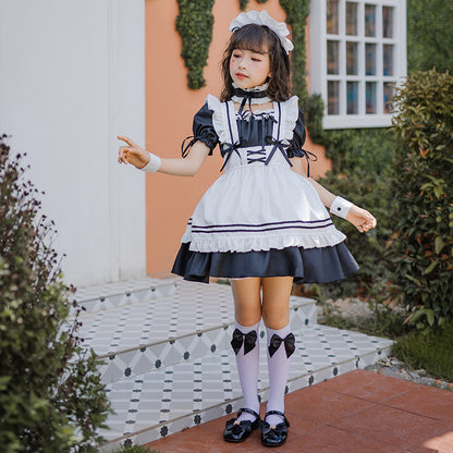 Fresh on the Scene at Buy Center: Japan Girl's Black Maid Costume Loli Maid Cute Lolita Dress Black Suit 6PCs