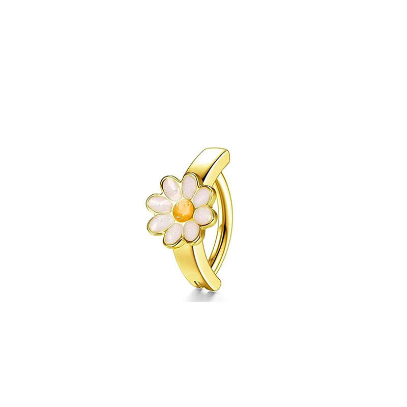 Buy Center Choice-Stainless Steel Copper Inlaid Zircon Belly Ring Ornament Golden White Flower