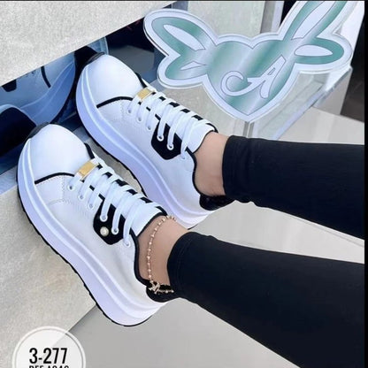 Zapatos de plataforma con cordones para mujer, color blanco