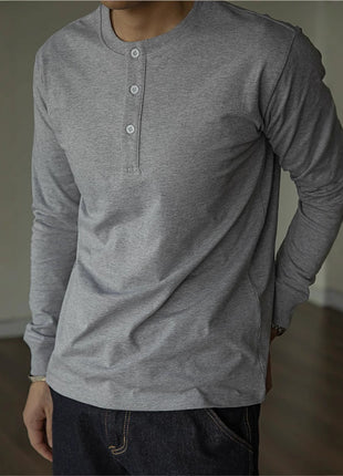 T-shirt slim en coton épais style Henley 320 g American Retro