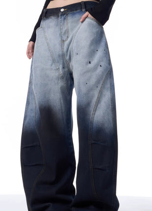 Gradient Tie-dye Machete Jeans Women's Wide-leg Trousers