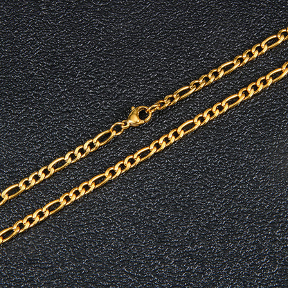 Buy Center Picks-Side Flat Stainless Simple Titanium Steel Figaro Chain Ornament Necklace Gold