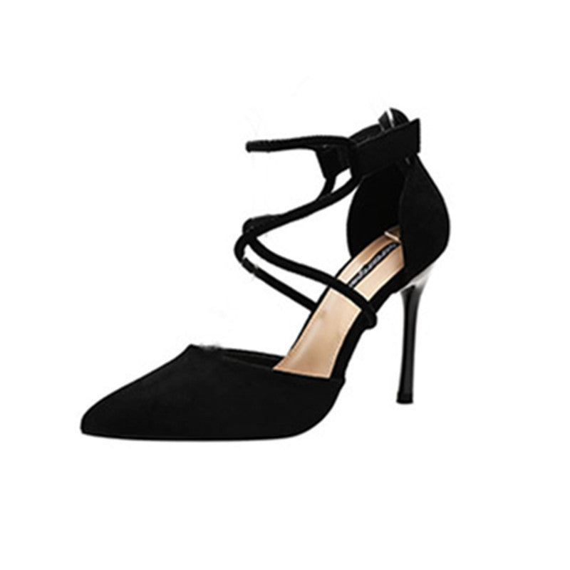 Buy Center Top Rated-Pointed High Heel Shoes Elegant Cross Lace-up Shoes Suede