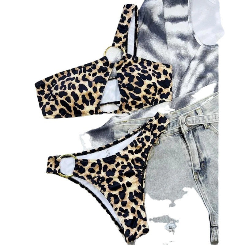 New at Buy Center: Women's Hollow Leopard Print Polka Dot Bikini