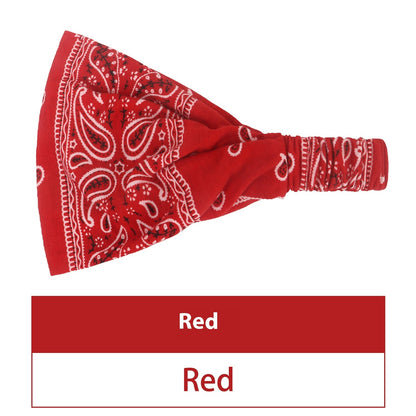 New Women's Hair Band European And American Bohemian Style Elastic Elastic Band Paisley Bright Red