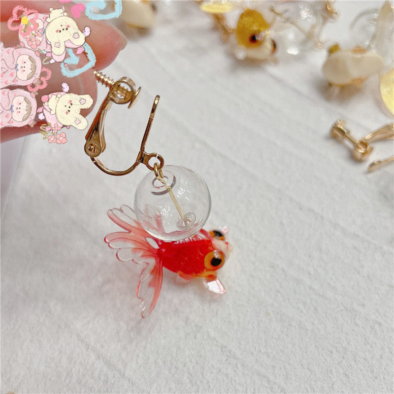 Buy Center Handpicked- Good Luck Koi Goldfish Sweet Glass Ball Earrings Red Goldfish Ear Clip