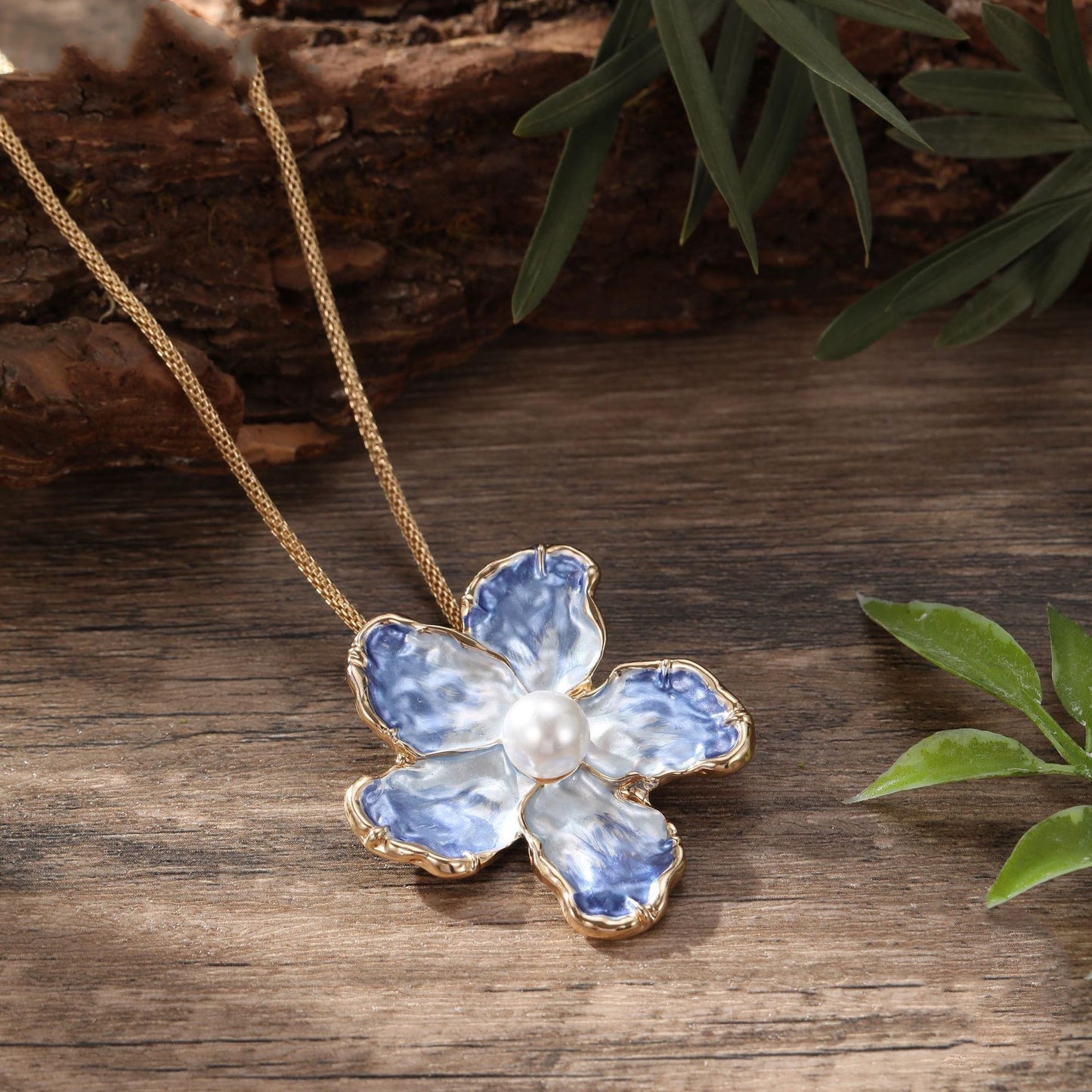 Buy Center Handpicked- Blue Enamel Camellia Pendant Fashion