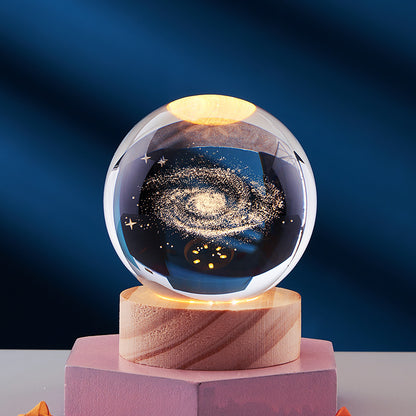 Just Arrived at Buy Center: Crystal Ball 3D Inner Carved Solar System Glowing Night Lights Warm Bedside Light Festival And Kid Gift Night Lamp Milky Way