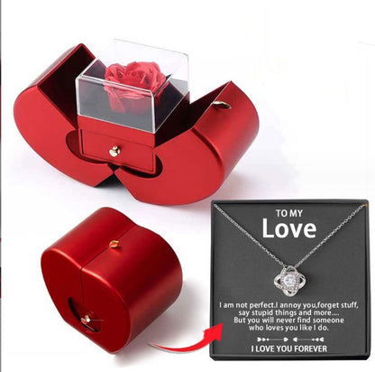 Trending Now at Buy Center: Fashion Jewelry Box Red Apple Christmas Gift Necklace Eternal Rose For Girl Mother's Day Valentine's Day Gifts With Artificial Flower Rose Flower Jewelry Box LOVER necklace silver card box English