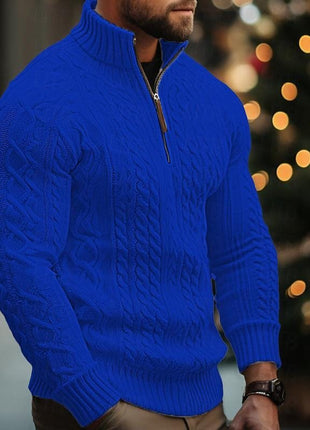 Manteau en tricot à demi-fermeture éclair pour homme, pull épais torsadé de couleur unie