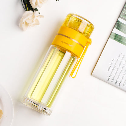 Glass Water Bottle With Tea Infuser Filter Tea Separation Double Wall Glass Bottle Leakproof Water Bottle Yellow 450ml